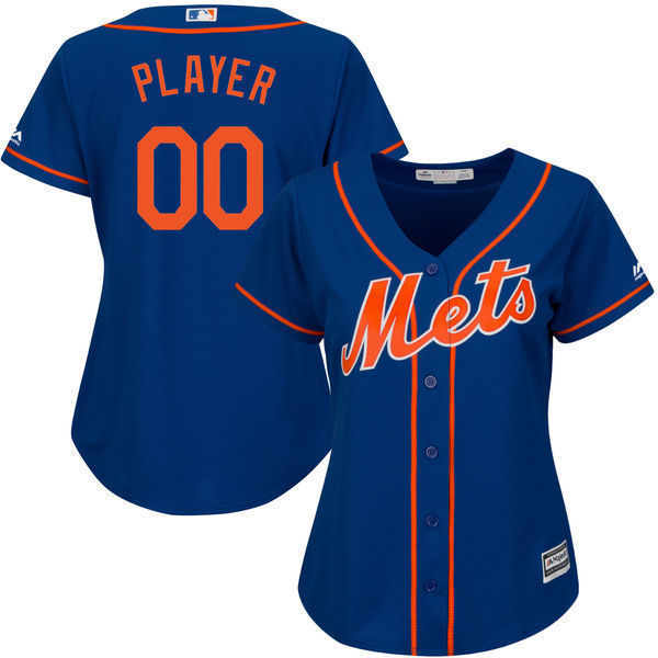 Women&#39;s New York Mets Custom NAME & NUMBER Cheap Jersey Blue Sewn On - Baseball-MLB