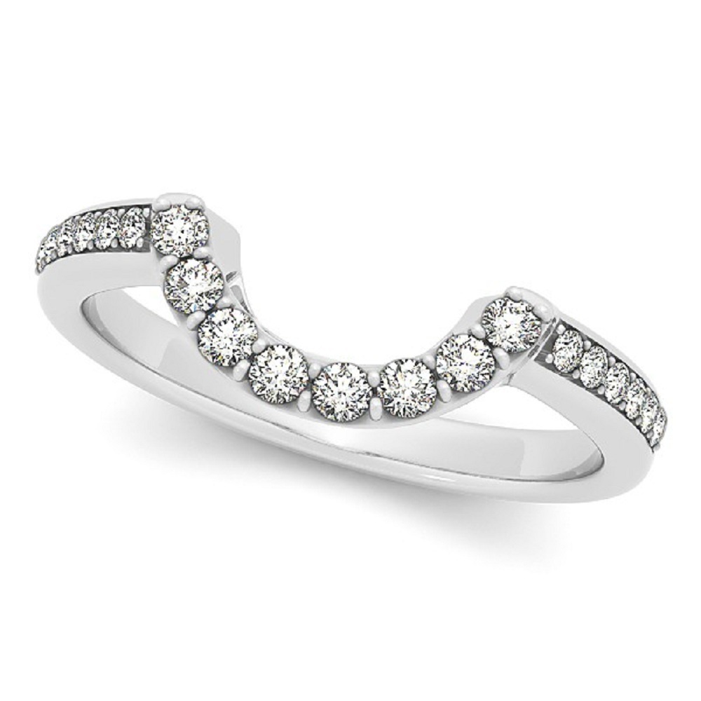 Half Eternity 14k White Gold Plated White CZ Diamond Wedding Band Curved Ring