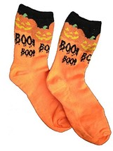 Spooky Orange Halloween Pumpkin BOO CREW Socks-Jack-O-Lantern Novelty Te... - $3.93