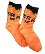 Spooky Orange Halloween Pumpkin BOO CREW Socks-Jack-O-Lantern Novelty Te... - $3.93