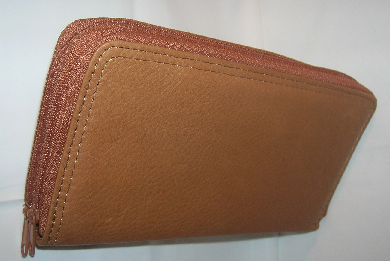 NEW LADIES LEATHER CHECKBOOK DOUBLE ZIP AROUND WALLET CAMEL GREAT GIFT FOR HER - Wallets