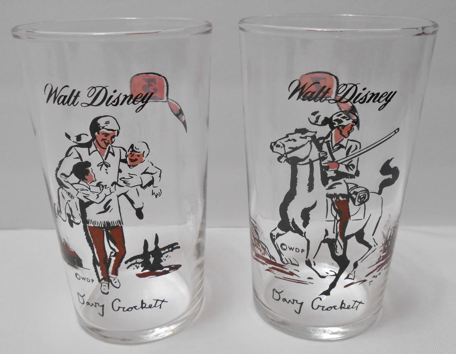 Primary image for DAVY CROCKETT WDP Walt Disney lot of 2 Drink Glasses #3 & #7 Federal Glass 4 1/4