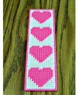 Valentine Bookmark, Plastic Canvas, Handmade, Pink Hearts, Acrylic Yarn - $8.00