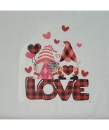 Gnome Love Iron-on Transfer plaid Valentine's Day DIY T-shirt Hearts balloons - $3.95