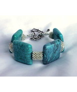 7.5&quot; Bracelet Chunky Turquoise Howlite Silvertone Wide Band Style Heart ... - $17.80