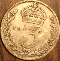 1907 UK GB GREAT BRITAIN SILVER THREEPENCE COIN - $5.81