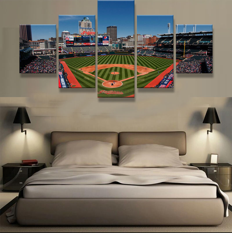 Framed Cleveland Indians Stadium Sports Canvas Wall Art 5 Piece Home