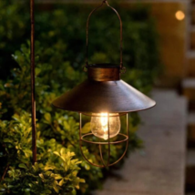 2 Solar Metal Hanging Lantern with Shepherd Hook  -  Brushed Copper Lamps image 2