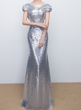 CHAMPAGNE GOLD Short Sleeve Long Sequin Dress Plus Size Bridesmaid Sequin Dress image 11