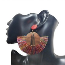 Fashion Jewelry Womens Multicolor Fan Shaped Tassel Gold Base Post Earrings NWT - $20.00
