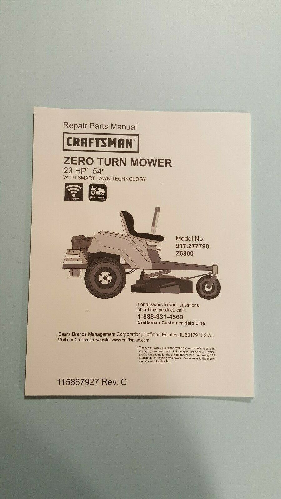 CRAFTSMAN Zero Turn mower, Model 917.277790 Z6800 Repair Parts Manual