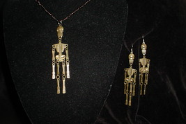 GOTHIC BRONZE SKELETON NECKLACE AND EARRING SET/MOVING PARTS - £21.04 GBP