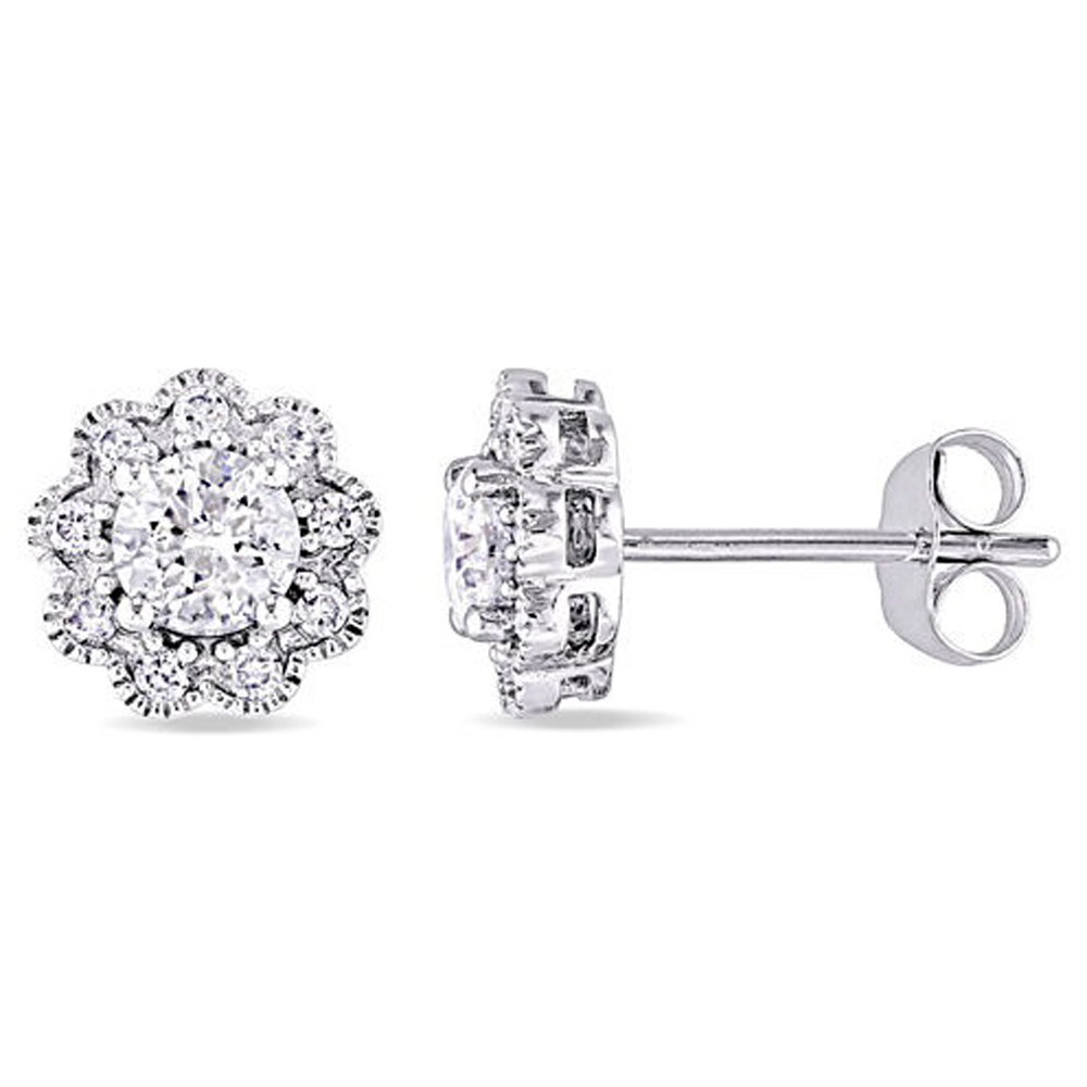 1.00 Ct Round Cut Sim Diamond Stud Earrings For Women's In 14K White