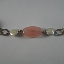 .925 SILVER RHODIUM NECKLACE WITH BAROQUE WHITE PEARLS, AGATE AND PINK QUARTZ image 4