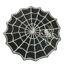 Nicole Miller Spider Web Placemat Decor Accent Silver Black Halloween Beaded - $26.96