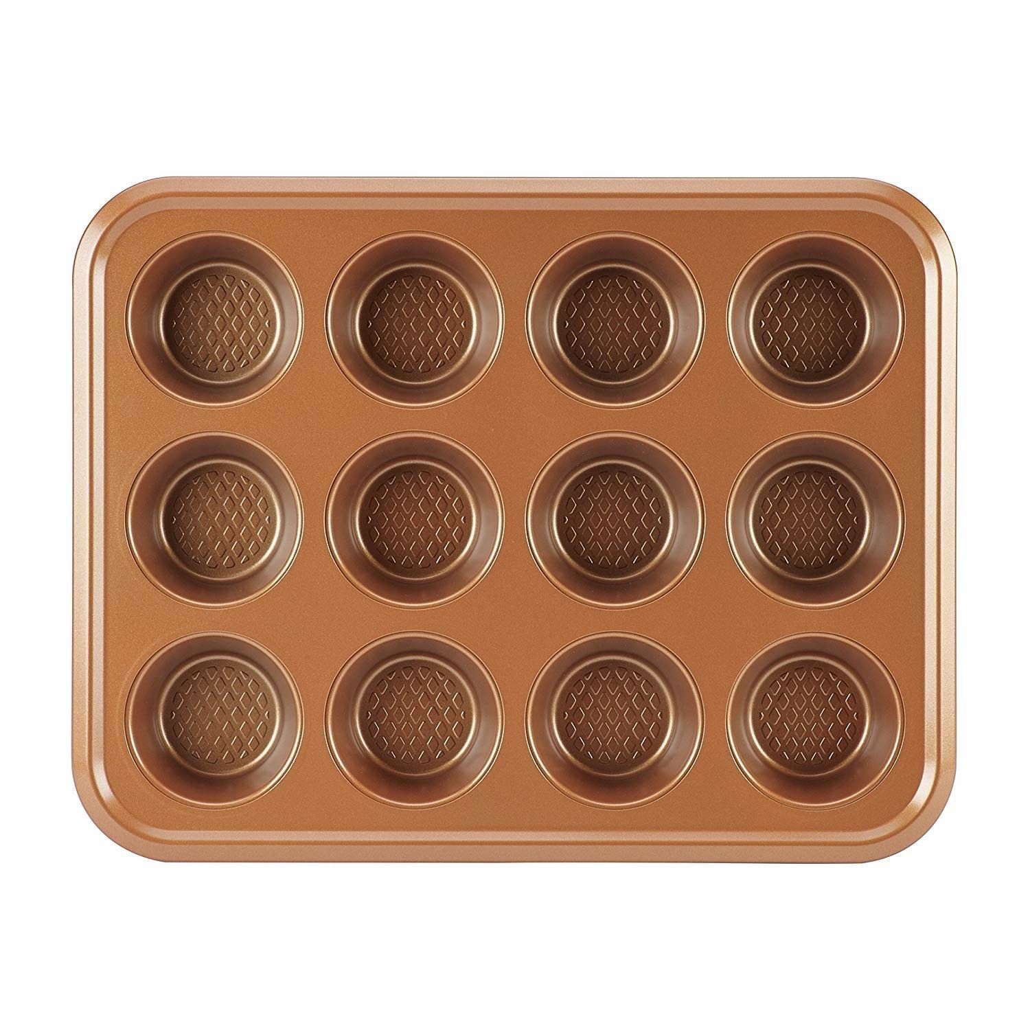 Steel Bakeware Copper Muffin Baking Pan 12 Cup Nonstick Chef Cupcake