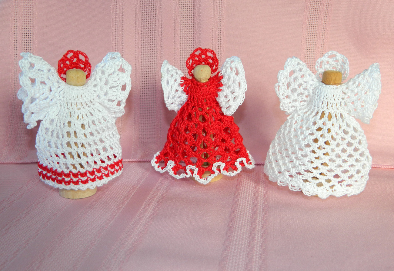 4" Crocheted Clothespin Angel All White Holiday