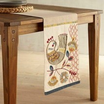 Pier 1 Imports Folksy Finch Birds Embroidered Beige 13 x 72 Table Runner - $49.00
