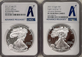2021-W 2021-S $1 Silver Eagle TYPES 1 & 2  SET  NGC PF70 ADVANCE RELEASES image 1