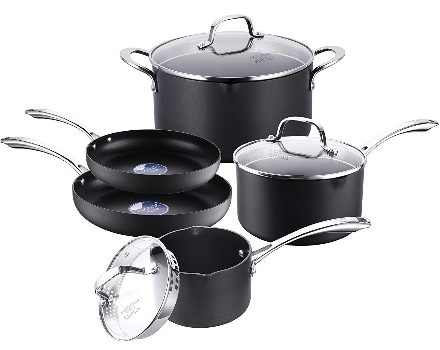 COOKSMARK Hard-Anodized Aluminum Pot and Pan Set, Black Scratch ...