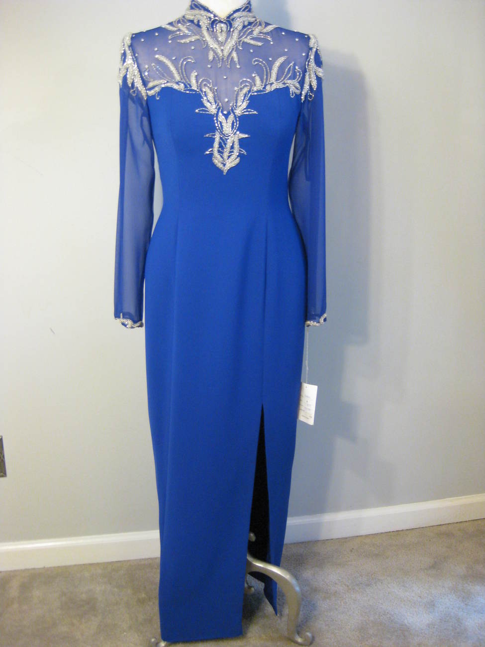 Royal Blue And Silver Beaded Sequin Gown Size 8 - Dresses