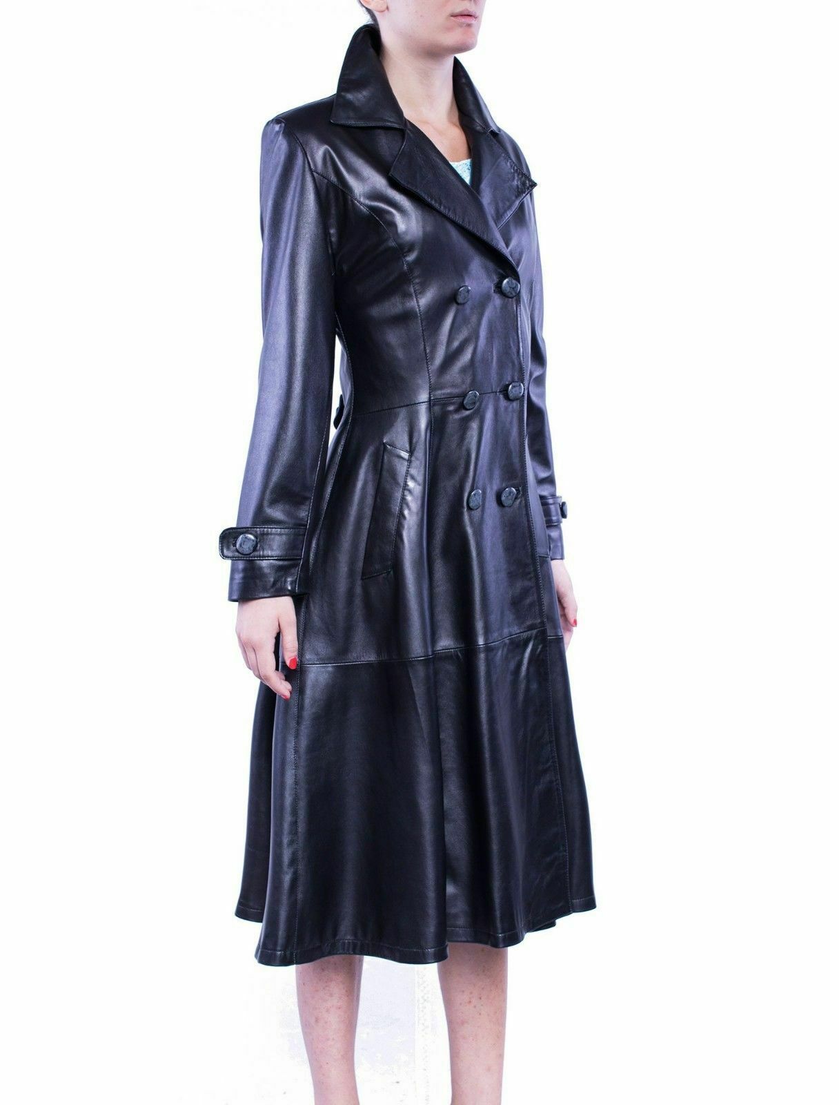 Women Genuine Lambskin Leather Coat Custom Black Plus Size Made Long ...