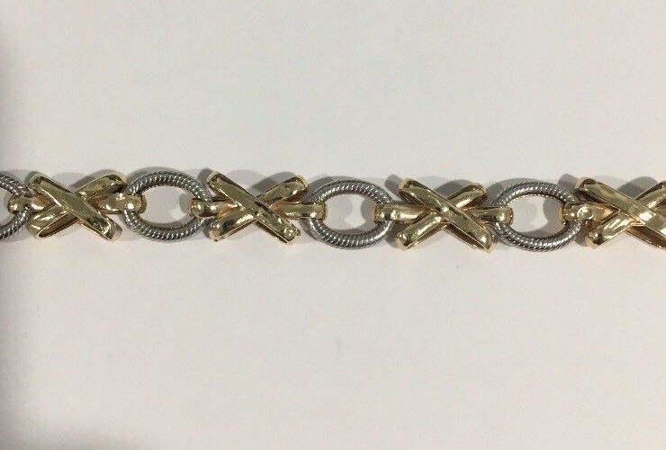 14k Two Tone Gold Women's XO Bracelet Fine Jewelry