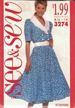 See &amp; Sew Misses Dress Blousion Bodice Flared Skirt #3274 Size 6-14 - $2.96
