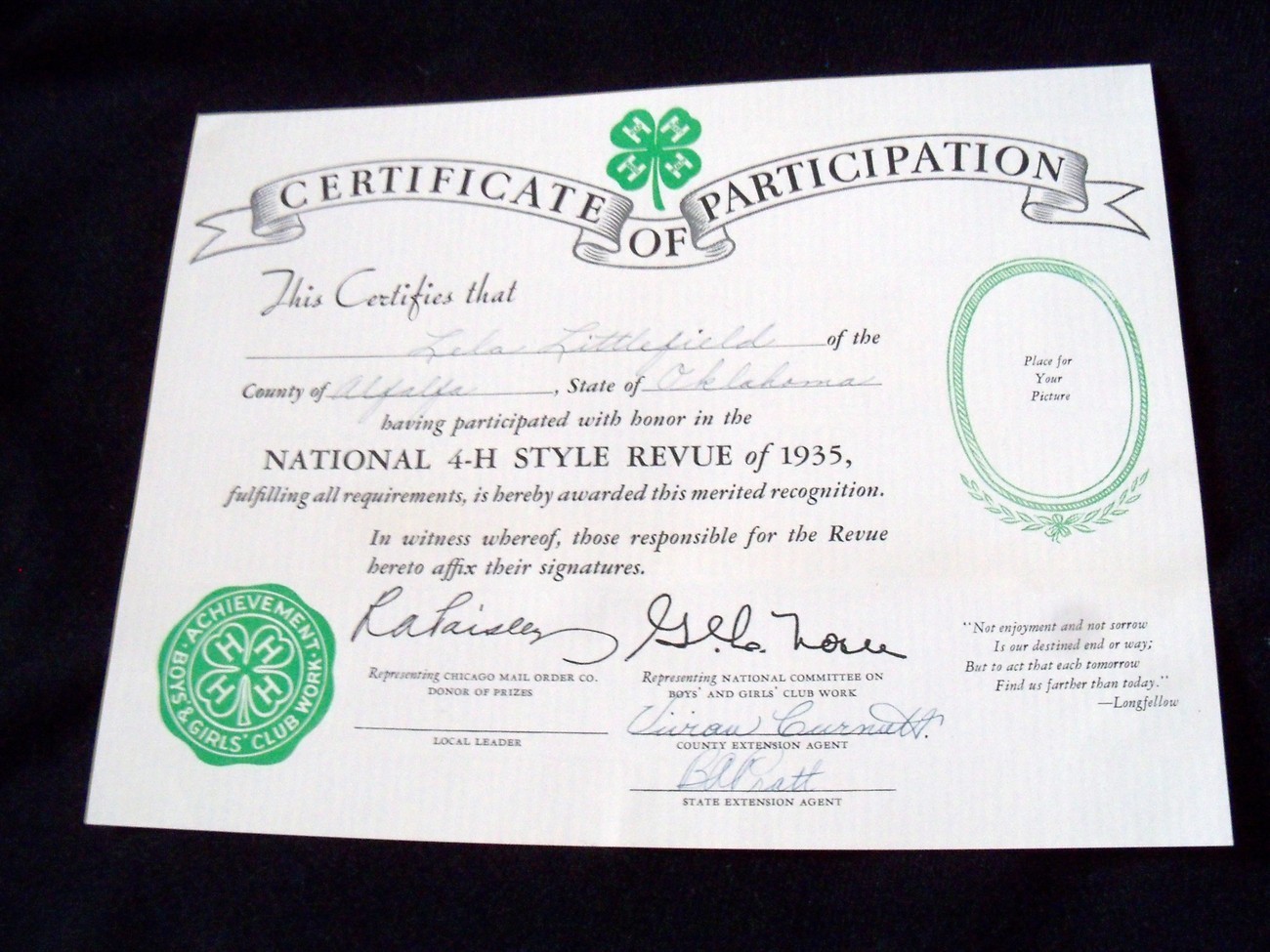 1936 4-H Achievement Certificate Style Revue - Other