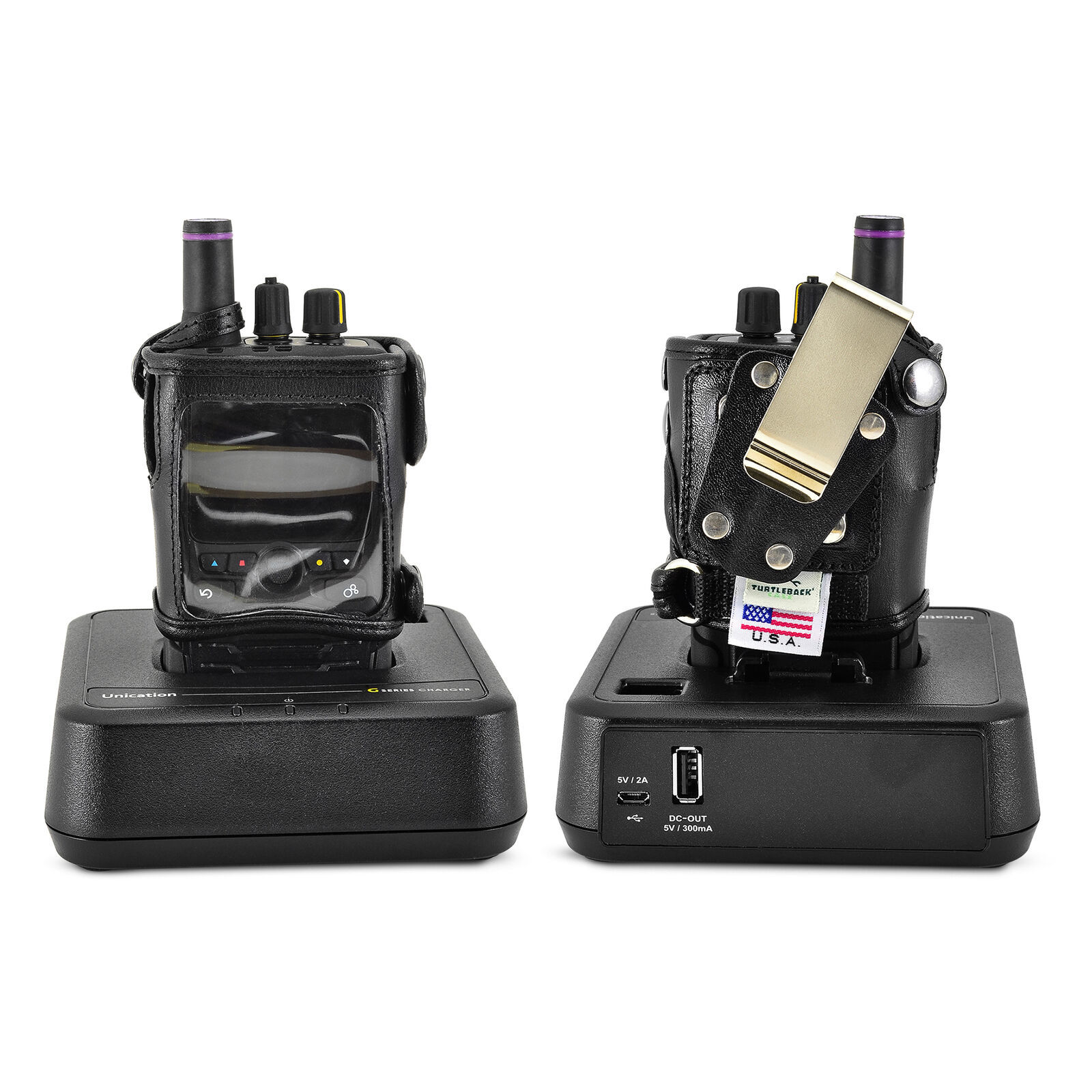 Unication G4 G5 Voice Pager Fire 2 Way Radio Black Leather Case Metal