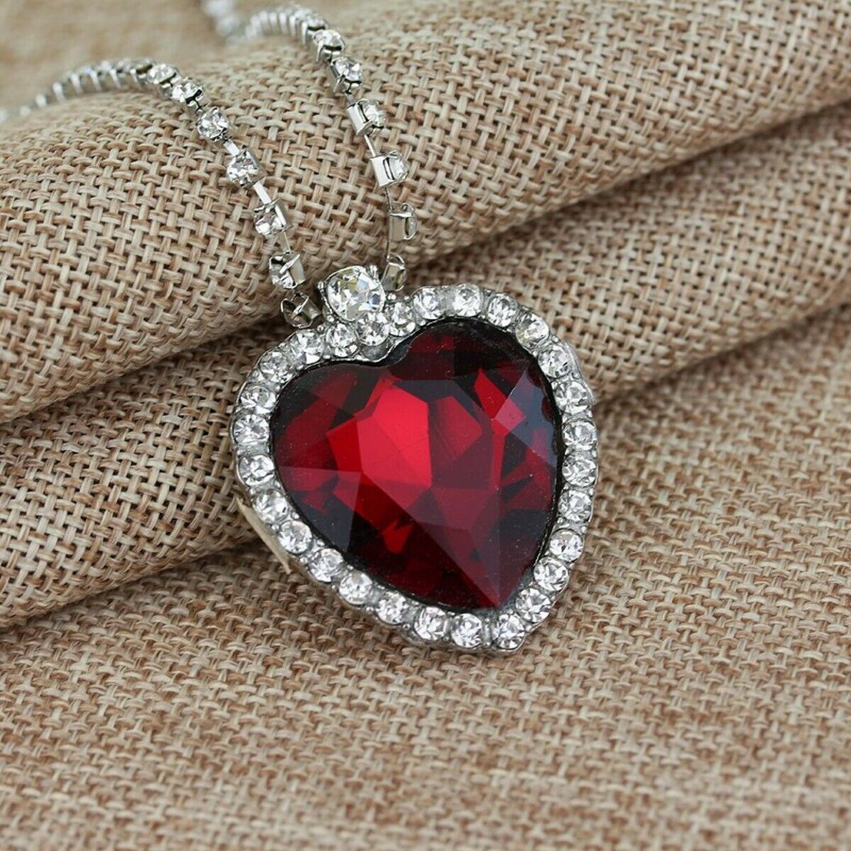 New RUBY RED CRYSTAL HEART NECKLACE Titanic Pendant Mothers Day Gifts