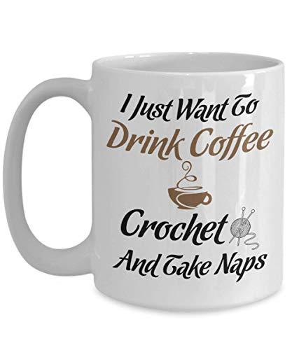 PixiDoodle I Love Coffee Crochet and Naps - Hobby Novelty Coffee Mug (15 oz, Whi