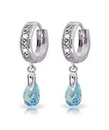Galaxy Gold GG 14k White Gold Hoop Earrings with Diamonds and Blue Topaz - $247.49