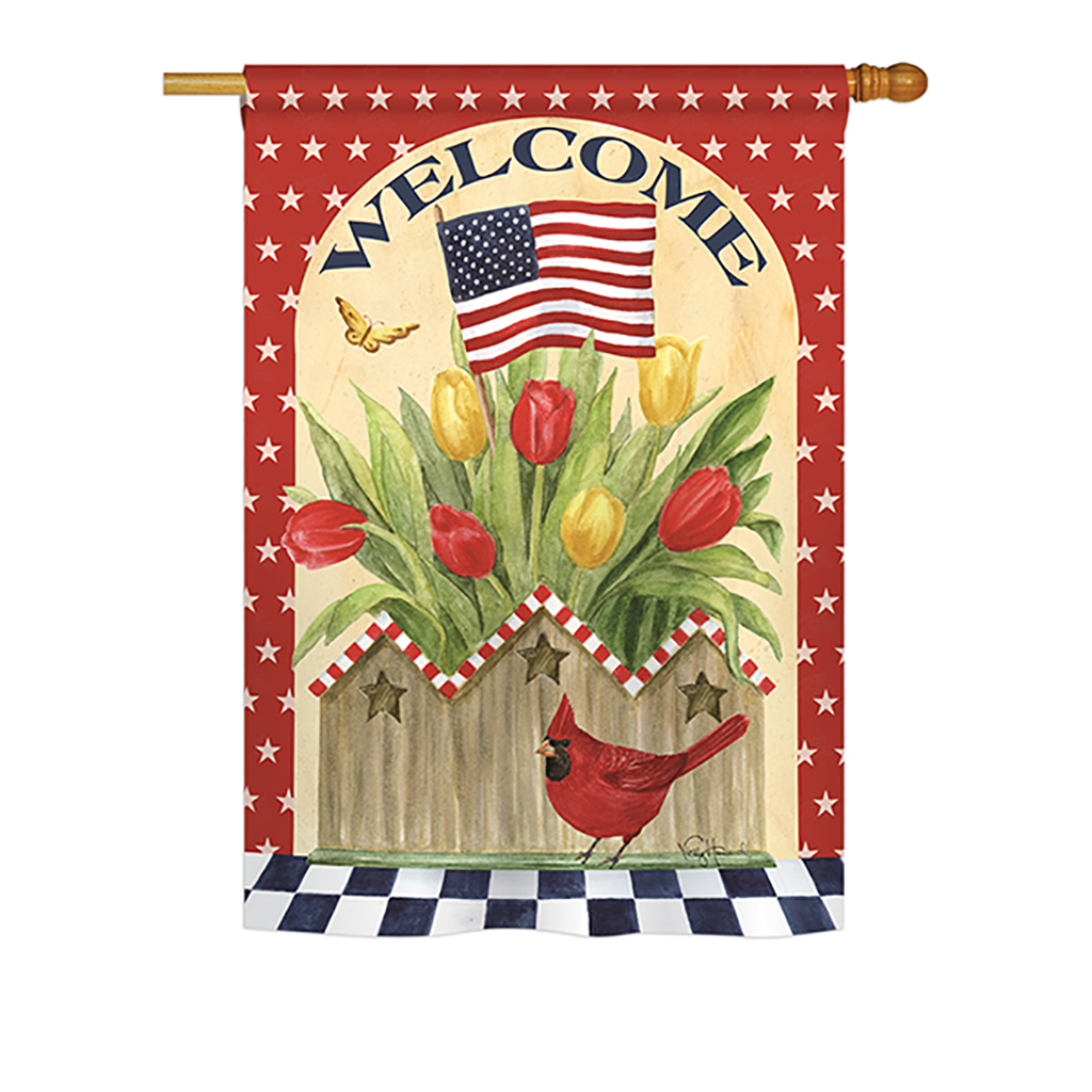 Patriotic Flowers 28 X 40 Impressions House Flag H111062 Decorative   House Flag Patriotic H111062 