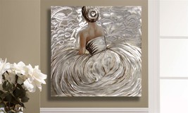 Sitting Woman Oil Painting on Stretched Canvas with Foil Accent 32.5" Square image 2