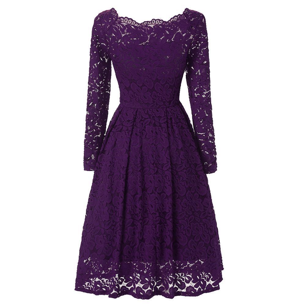 Women Sexy Vintage Floral Knee-Length Lace Dress