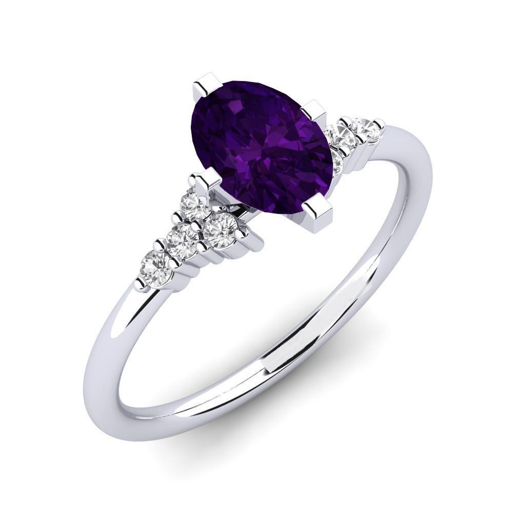 0.66Ct Purple & White Diamond Engagement Ring In 14K White Gold Plated