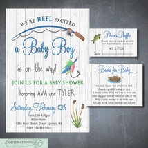 Fishing Themed Baby Shower Invitation for a Boy with Book Card & Diaper Raffle - $24.95