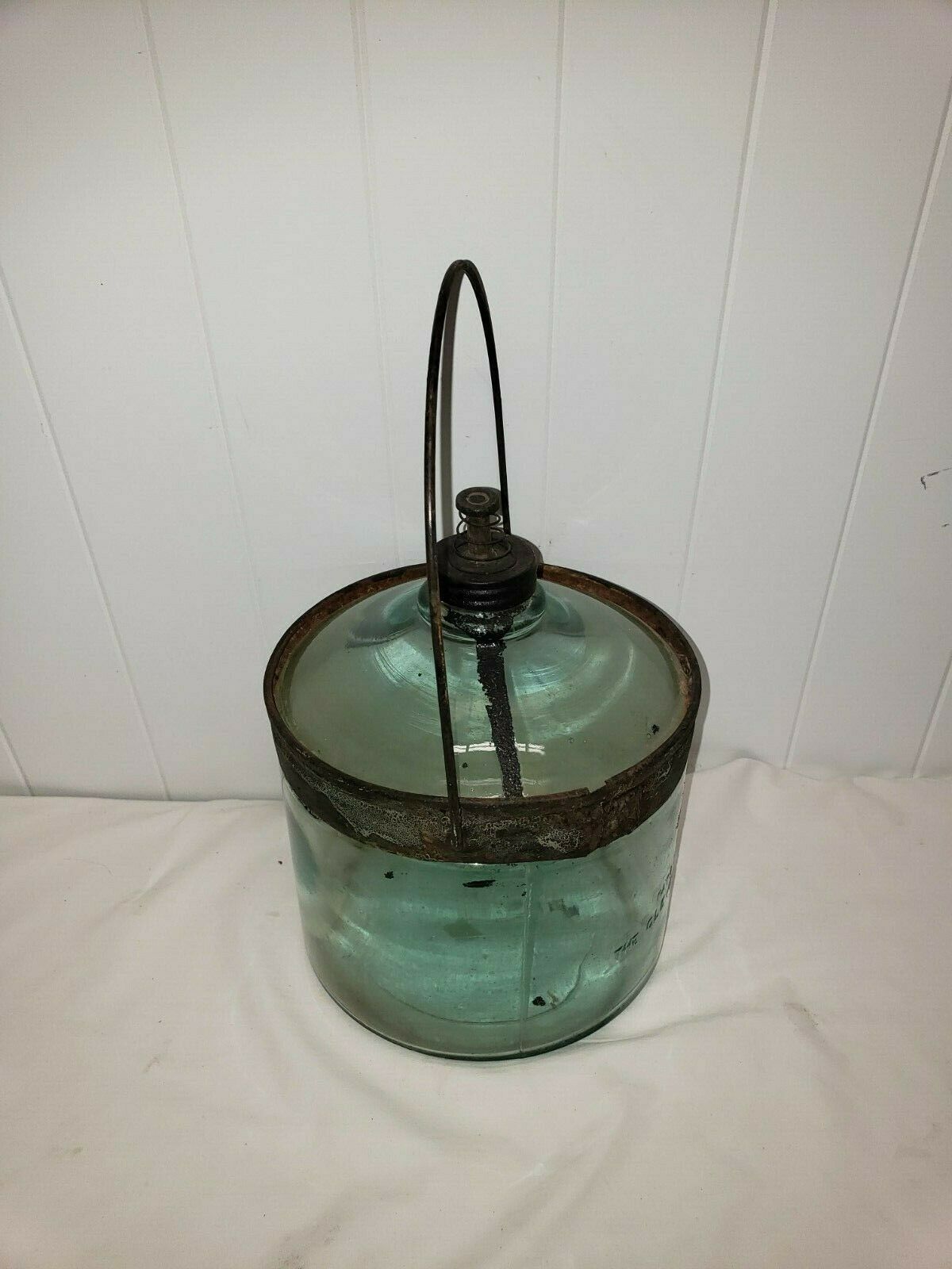 Antique 1919 One Gallon Glass Kerosene Jar Bottle Cleveland Metal