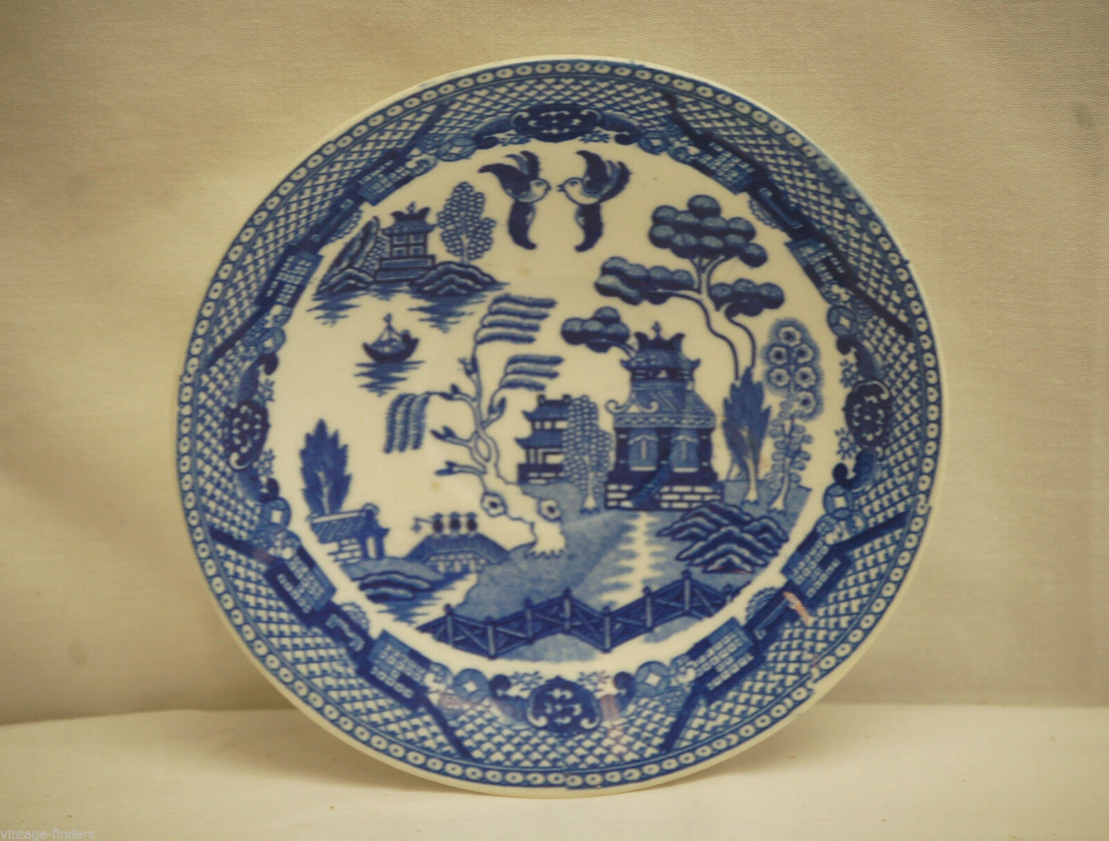 Primary image for Old Vintage Blue Willow Pattern 5" Saucer Oriental Scene ~ Japan
