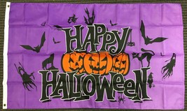 3x5 Purple Happy Halloween Flag Pumpkins Bats Ghosts Cat Outdoor Banner ... - $7.99