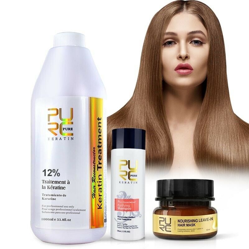 PURE 12% Brazilian Keratin 1000ml Hair Straightening Repair Treatment ...