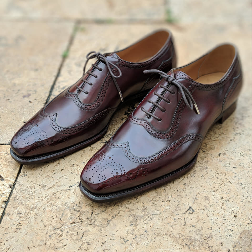 Handmade Men's Burgundy Wing Tip Brogues Lace Up Dress Oxford Leather ...