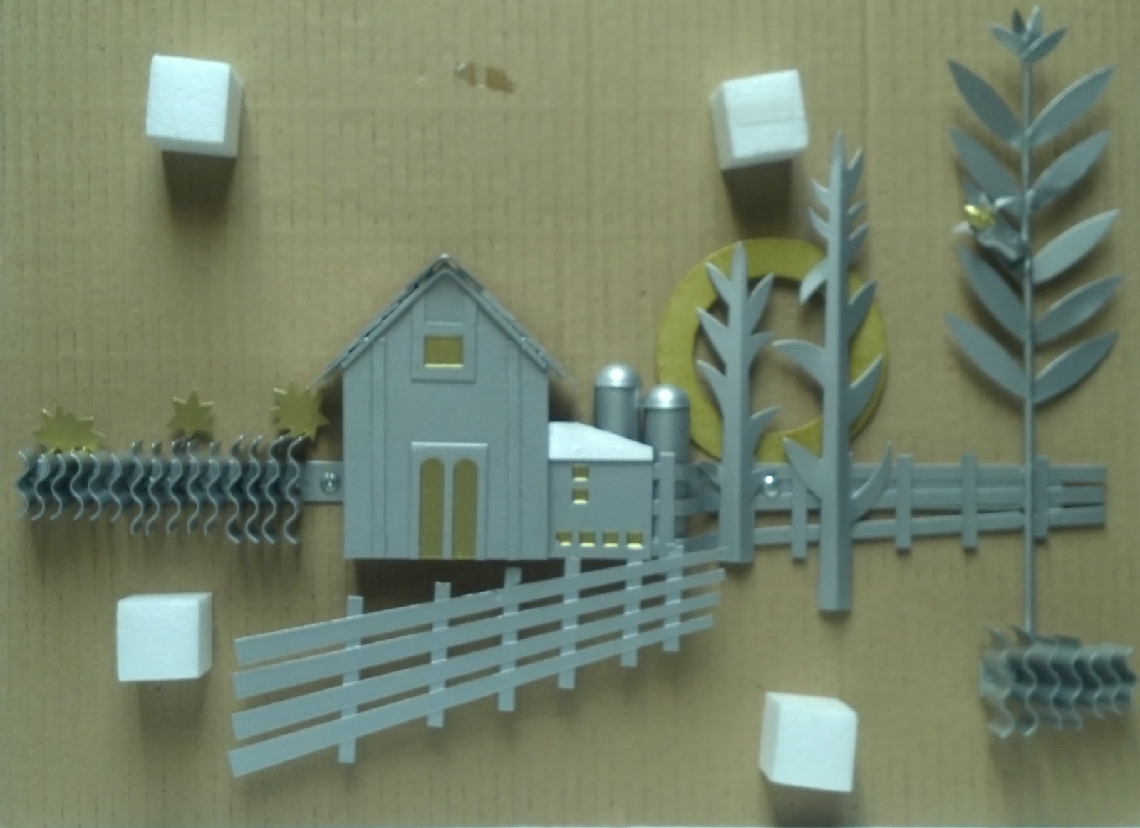 Metal Farm Scene Wall Art Picture Plaque Modern Silver Country Rustic Decor Wall Sculptures