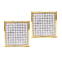 14k Yellow Gold Womens Round Pave-set Diamond Square Cluster Earrings 7/... - $660.00