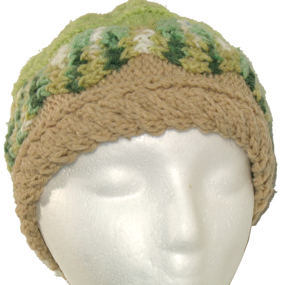 Primary image for Green and Tan Hand Knit Hat