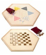 CHECKERS &amp; CHINESE Wood Game Board Combo - Handmade Glass Marbles USA - $129.97
