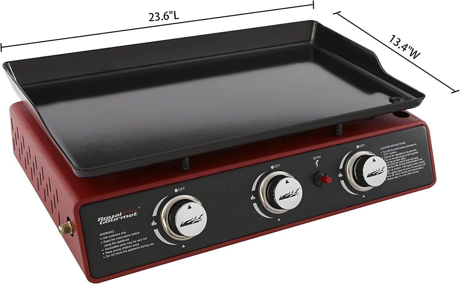 Royal Gourmet PD1301R 24Inch 3Burner Portable Table Top Gas Grill