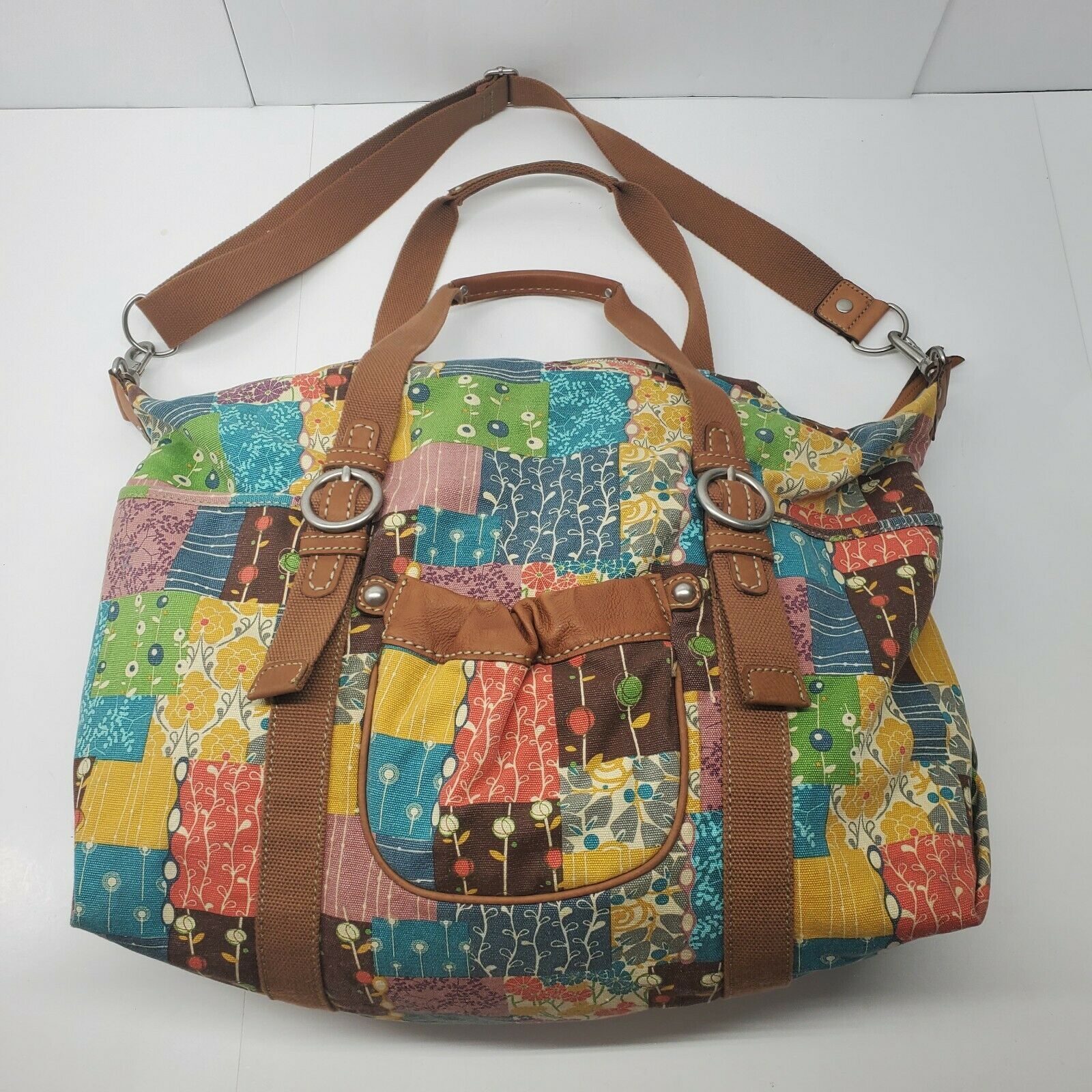 Fossil Multi Color Large Tote Bag Coated Canvas Patchwork Shoulder Strap Zipper - Women&#39;s Bags ...