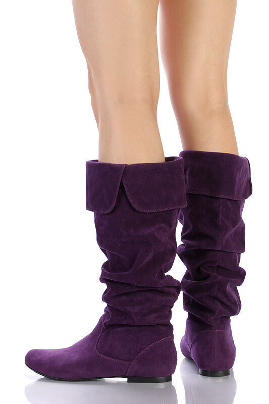 Purple Faux Suede Slouchy Knee High Flat Boot 55 Us Qupid Neo 100xx Boots 